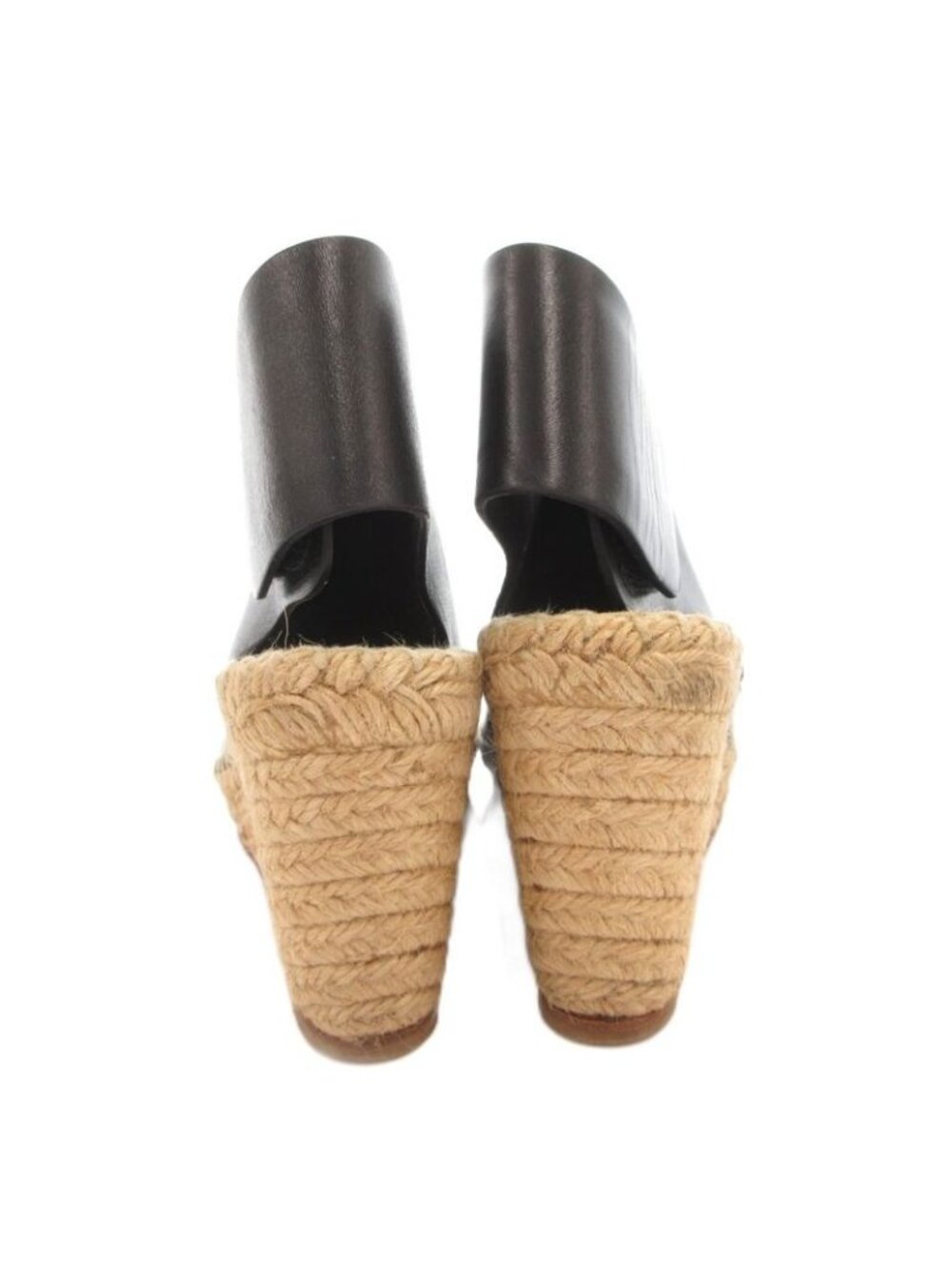 Celine Wedge Sole Sandals Espadrille Leather Bicolor 34 Black Beige - Picture 5 of 9